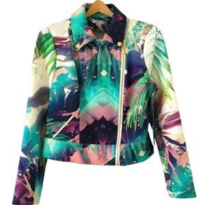 Jennifer Lopez Tropical Print Moto Jacket Size M​​​​